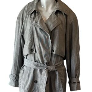 Vintage J.G. Hook White & Black Houndstooth Classic Trench Coat Size 12P